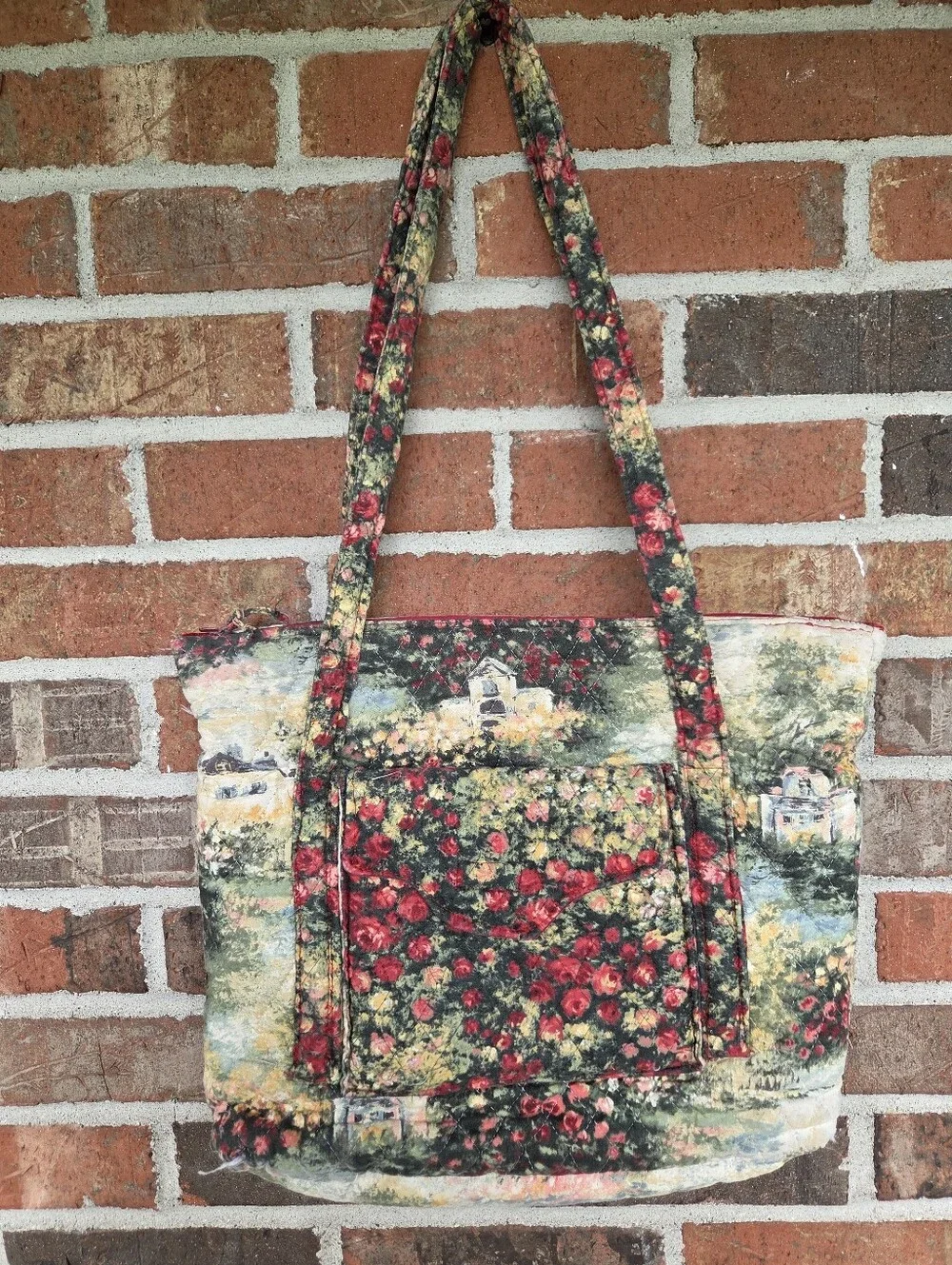 Quilted Floral Tote Bag With Zippered Pouch in Multicolor Handmade